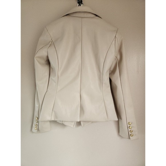 NWT By Anthropologie Nico Faux Leather Double Breasted Blazer Size XXS Ivory - Picture 5 of 9
